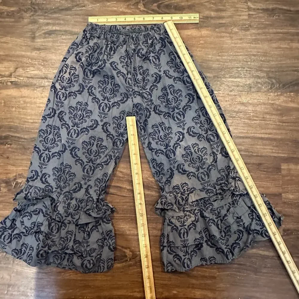 Servane Barrau Gray Blue Damask Ruffle Pants Cotton Girls 6 7
